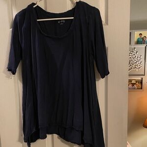 Anthropologie Deep Blue Short Sleeve Top